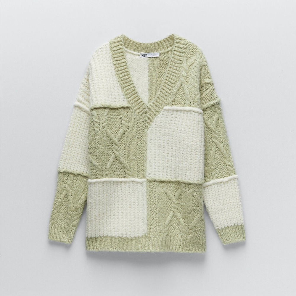 Zara Patchwork Knit Sweater S - image 4